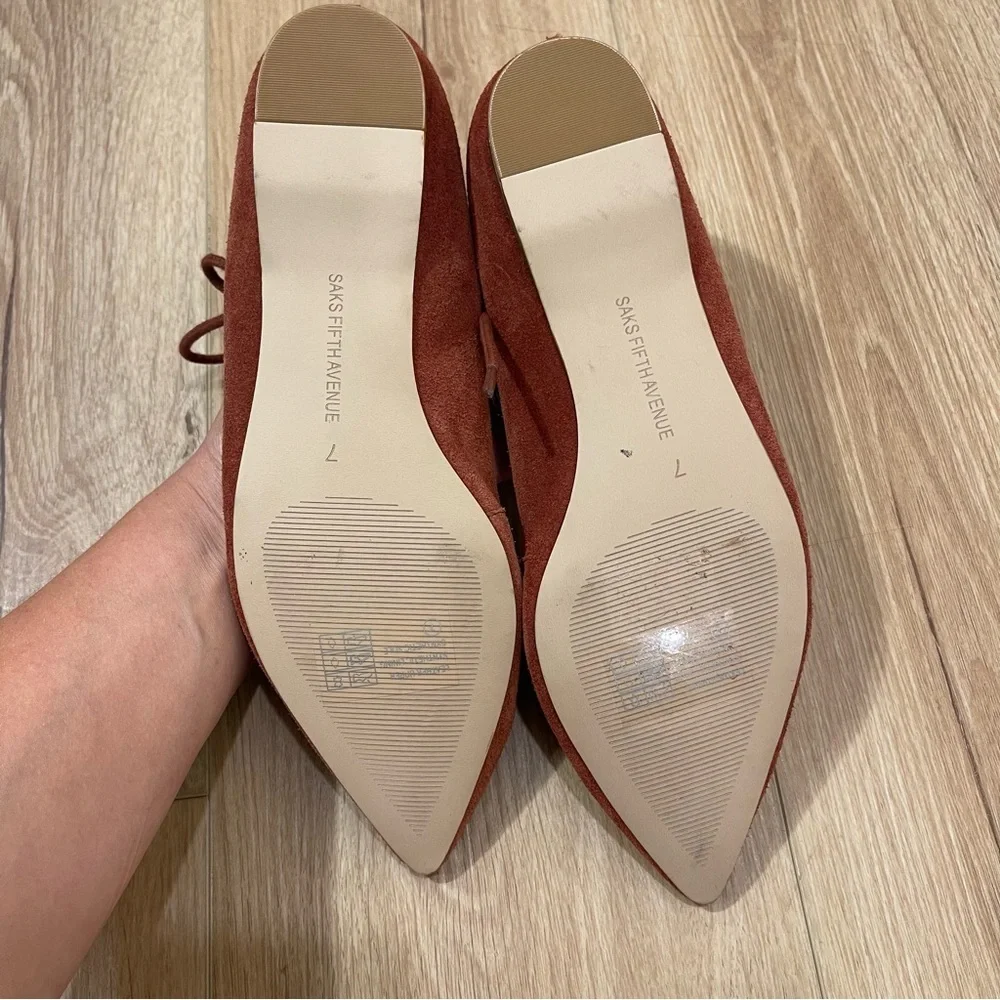 Saks Fifth Avenue Women's orange Rust Suede Lace Loafer s Flats‎ Women’s Size 7